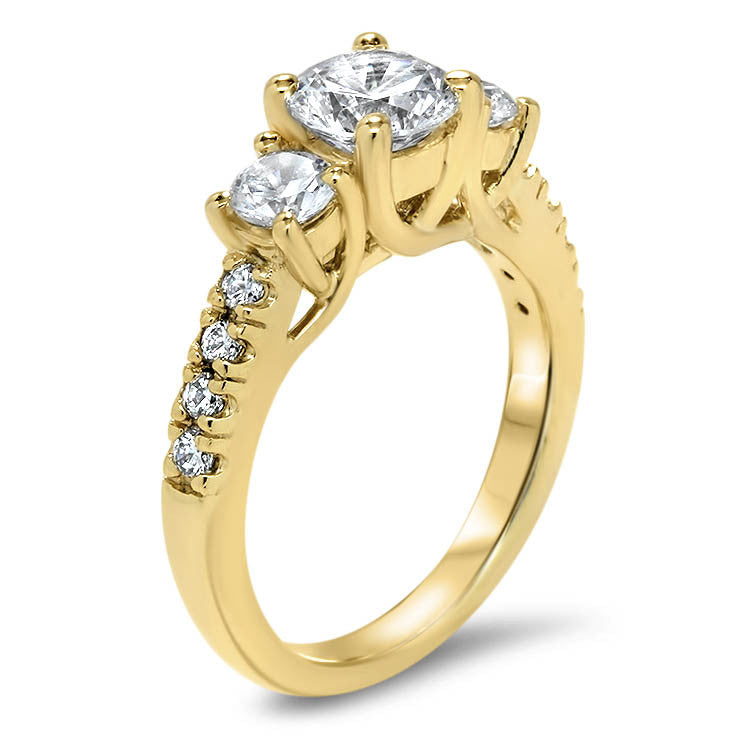 Three Stone Diamond Engagement Ring Moissanite Center - Kimber - Moissanite Rings