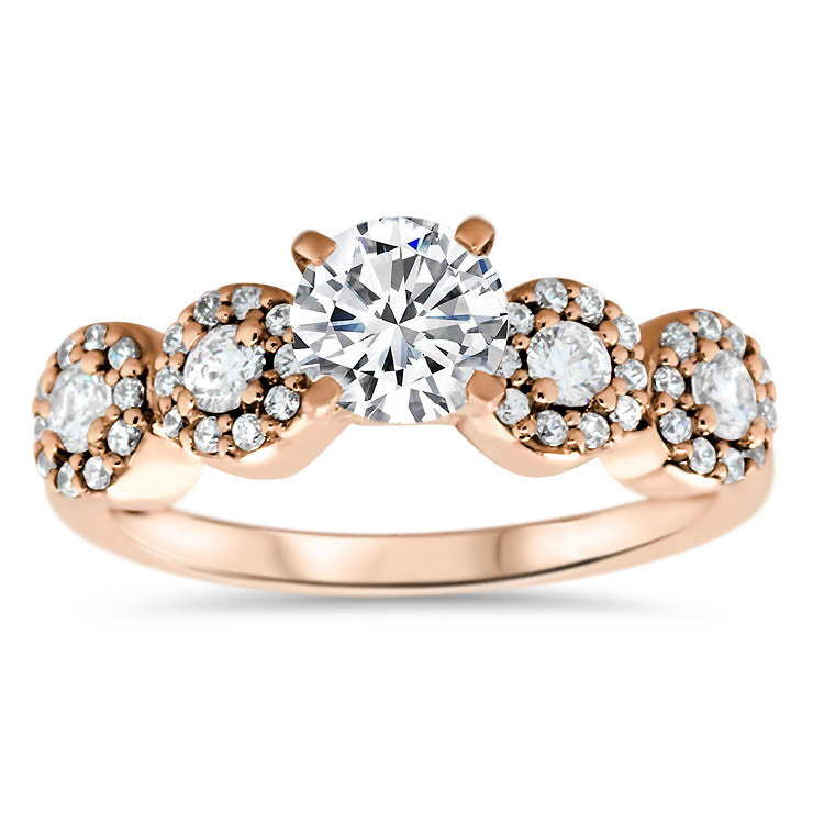 Diamond Halo Side Stones Moissanite Center Engagement Ring - Bubbly - Moissanite Rings