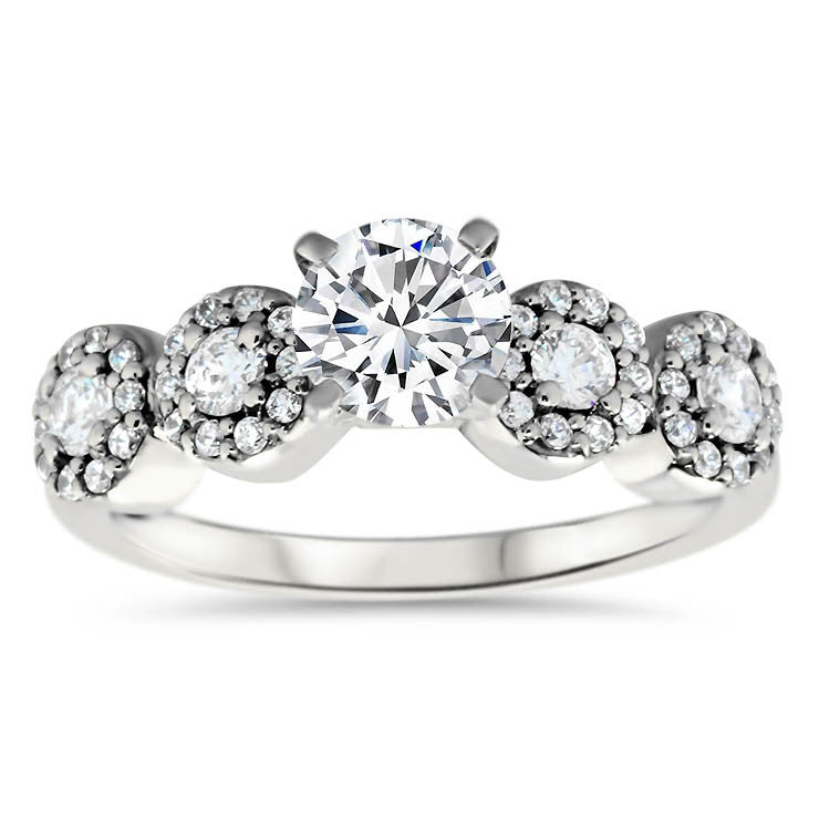 Diamond Halo Side Stones Moissanite Center Engagement Ring - Bubbly - Moissanite Rings