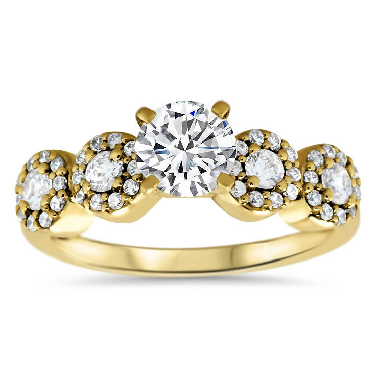 Diamond Halo Side Stones Moissanite Center Engagement Ring - Bubbly - Moissanite Rings