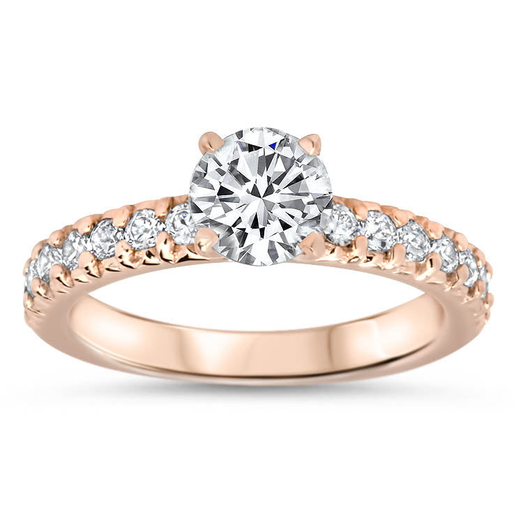 Pave Set Diamond Band Engagement Ring - Ang - Moissanite Rings
