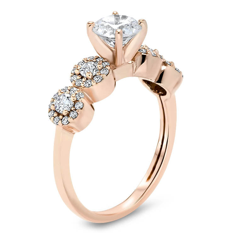 Diamond Halo Side Stones Moissanite Center Engagement Ring - Bubbly - Moissanite Rings