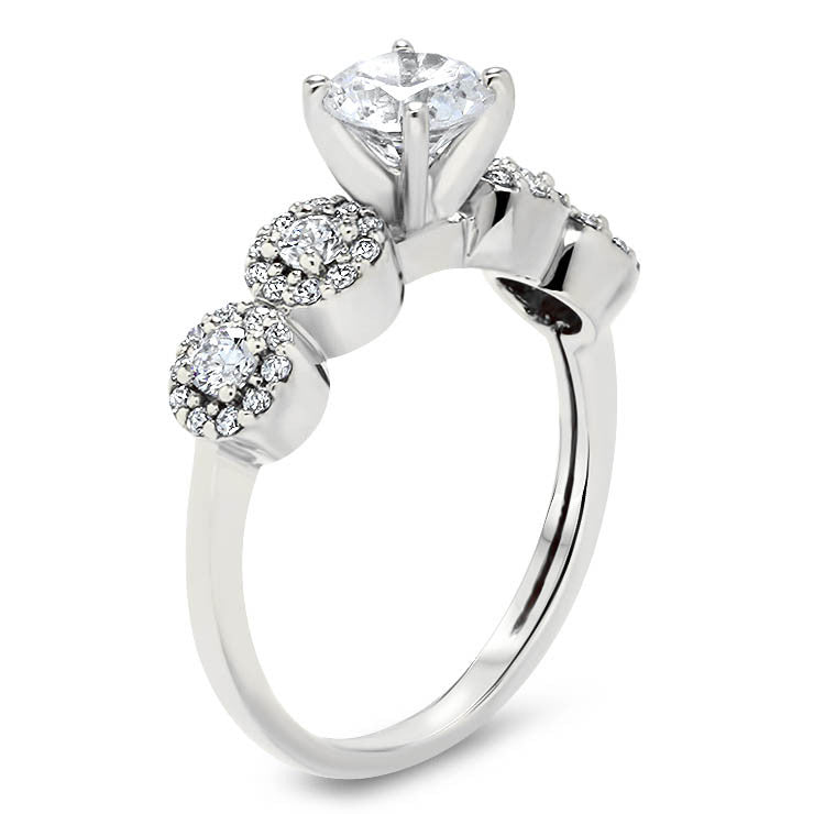 Diamond Halo Side Stones Moissanite Center Engagement Ring - Bubbly - Moissanite Rings