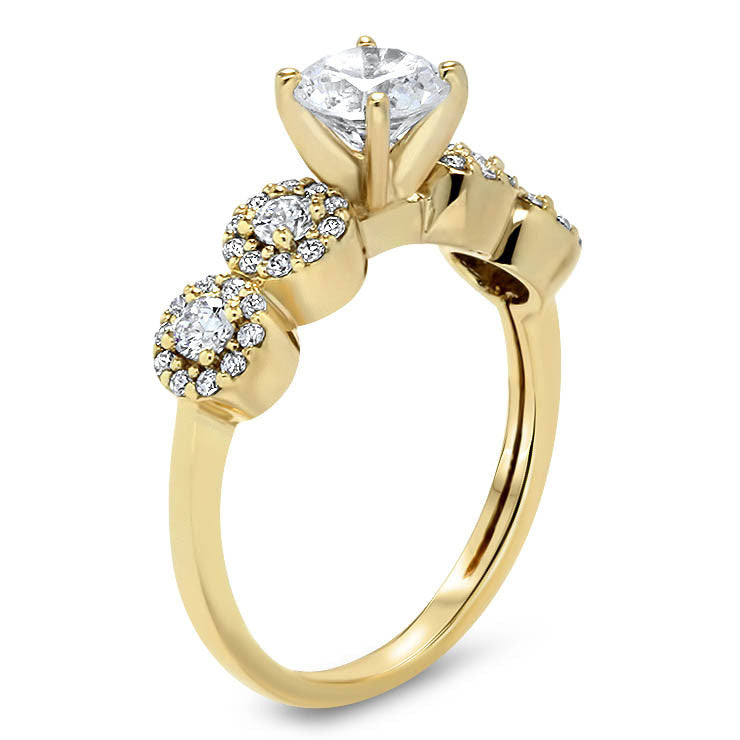 Diamond Halo Side Stones Moissanite Center Engagement Ring - Bubbly - Moissanite Rings