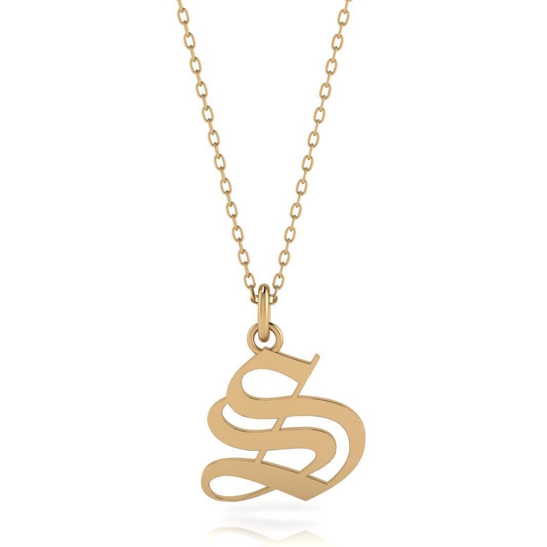 Gothic Initial Gold Pendant - Moissanite Rings