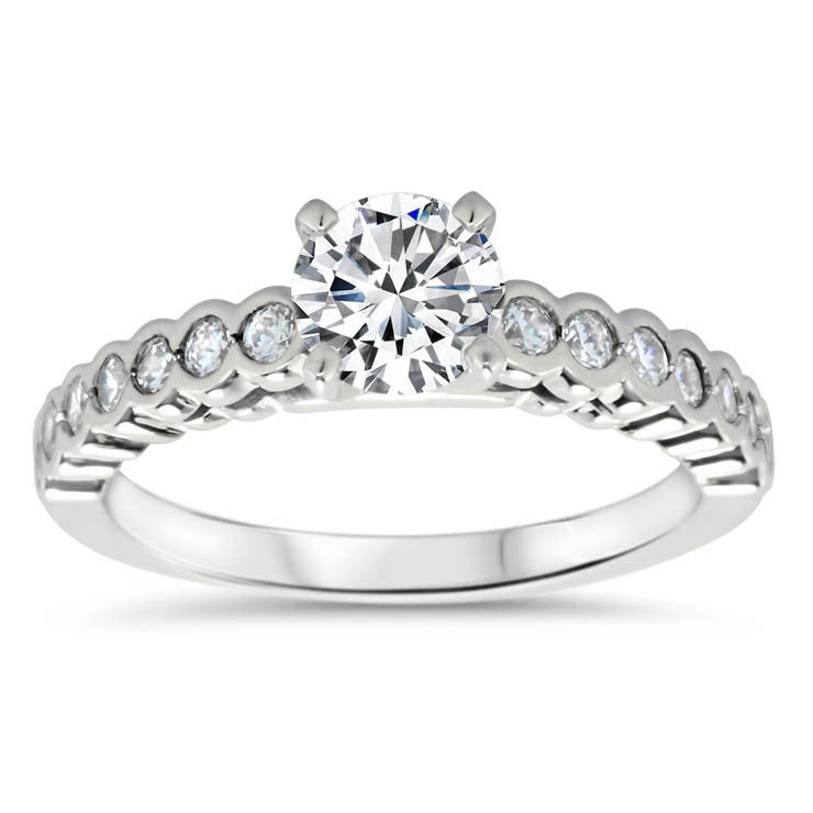 Bezel Set Diamond Engagement Ring and Wedding Band - Nan Matching Set - Moissanite Rings