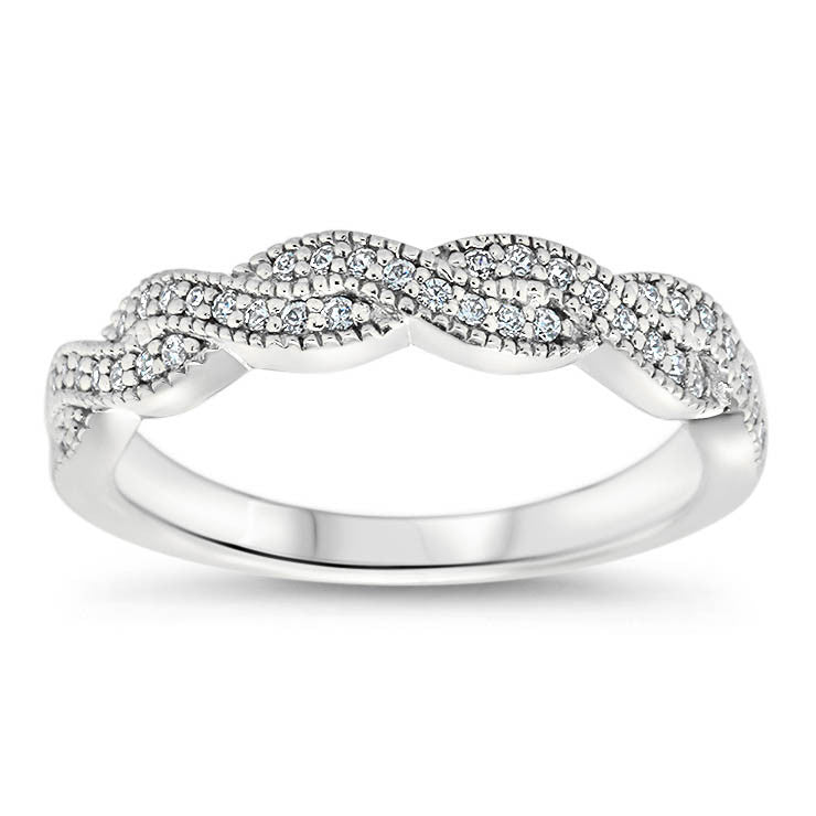 Braided Diamond Wedding Band - Regina Band - Moissanite Rings