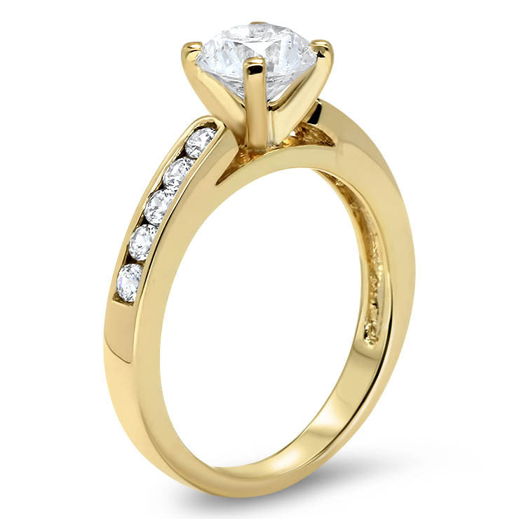 Channel Set Diamond Setting Moissanite Center Engagement Ring - Mona - Moissanite Rings