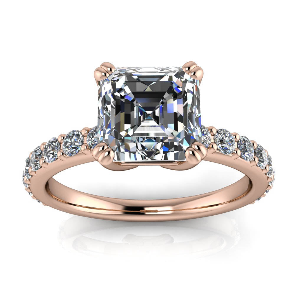Asscher Cut Moissanite And Diamond Engagement Ring - Rebecca - Moissanite Rings