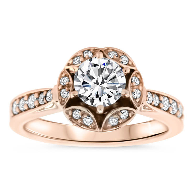 Vintage Inspired Diamond Halo Forever One Moissanite Engagement Ring - Gwen - Moissanite Rings