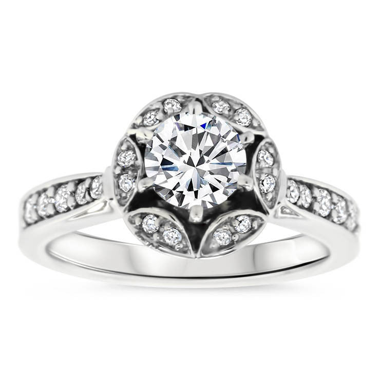 Vintage Inspired Diamond Halo Forever One Moissanite Engagement Ring - Gwen - Moissanite Rings