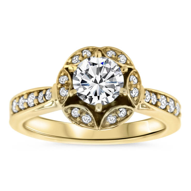 Vintage Inspired Diamond Halo Forever One Moissanite Engagement Ring - Gwen - Moissanite Rings