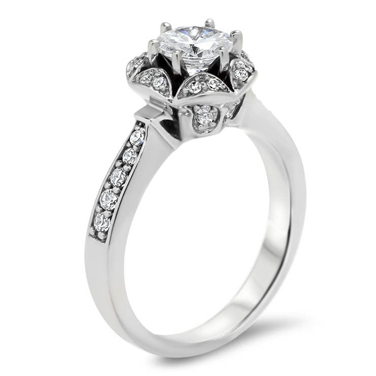 Vintage Inspired Diamond Halo Forever One Moissanite Engagement Ring - Gwen - Moissanite Rings