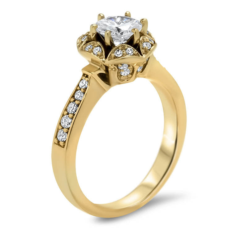 Vintage Inspired Diamond Halo Forever One Moissanite Engagement Ring - Gwen - Moissanite Rings