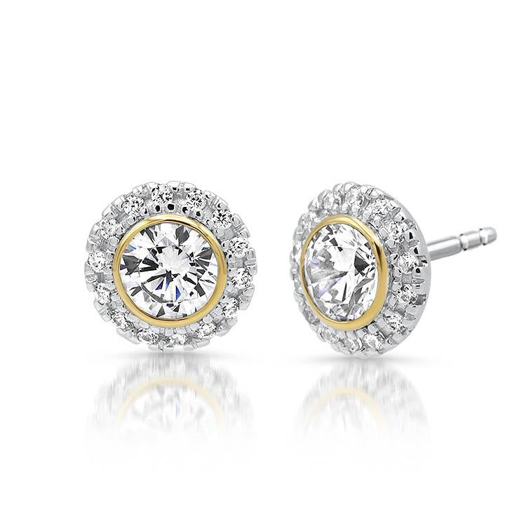 Diamond Halo Bezel Set Studs