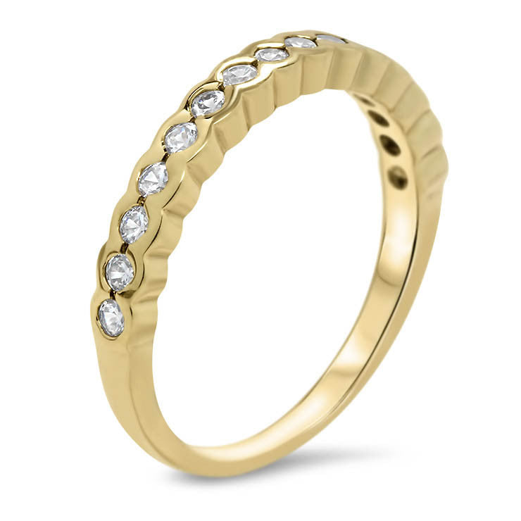 Bezel Set Diamond Wedding Band - Nan Wedding Band - Moissanite Rings