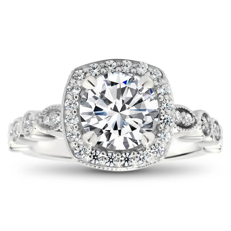 Foreve One Center Vintage Style Diamond Halo Moissanite Engagement Ring - Noa - Moissanite Rings