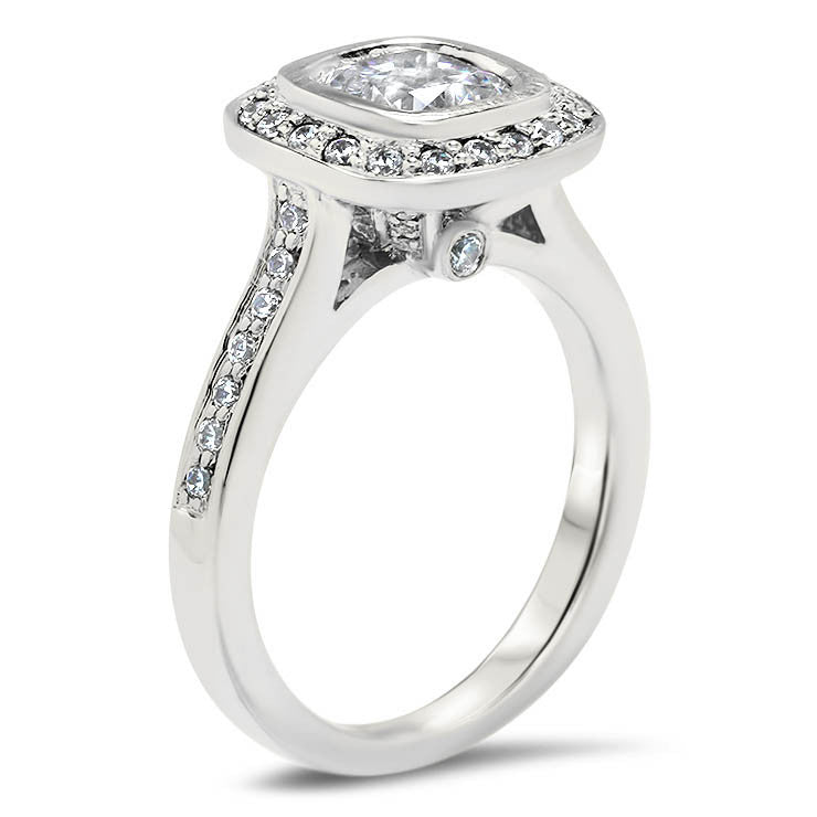 Cushion Cut Diamond Bezel Set Moissanite Center Engagement Ring - Betty - Moissanite Rings