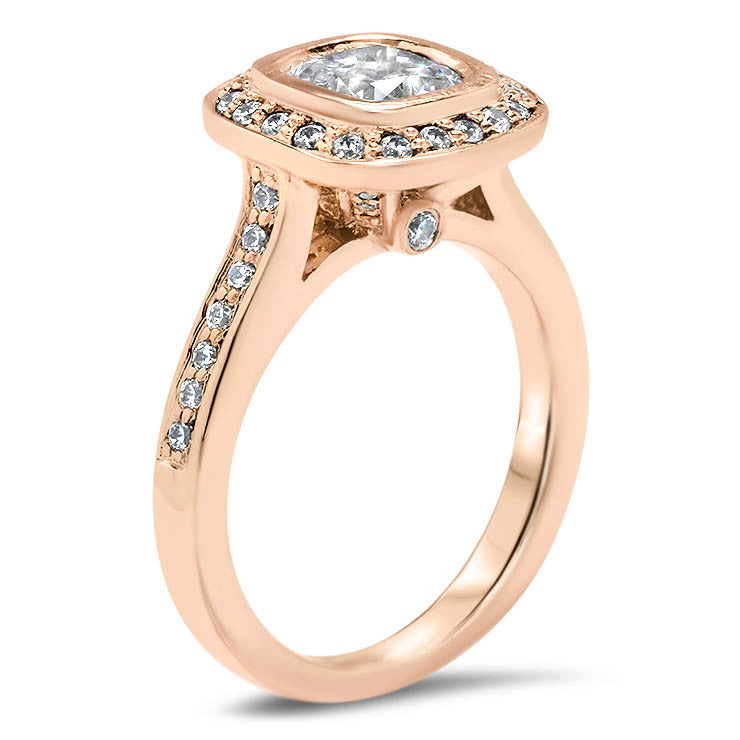 Cushion Cut Diamond Bezel Set Moissanite Center Engagement Ring - Betty - Moissanite Rings