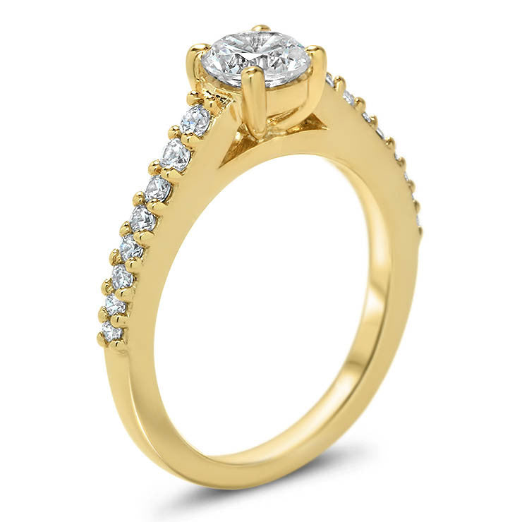 Single Row Diamond Engagement Ring Moissanite Center - Aries - Moissanite Rings