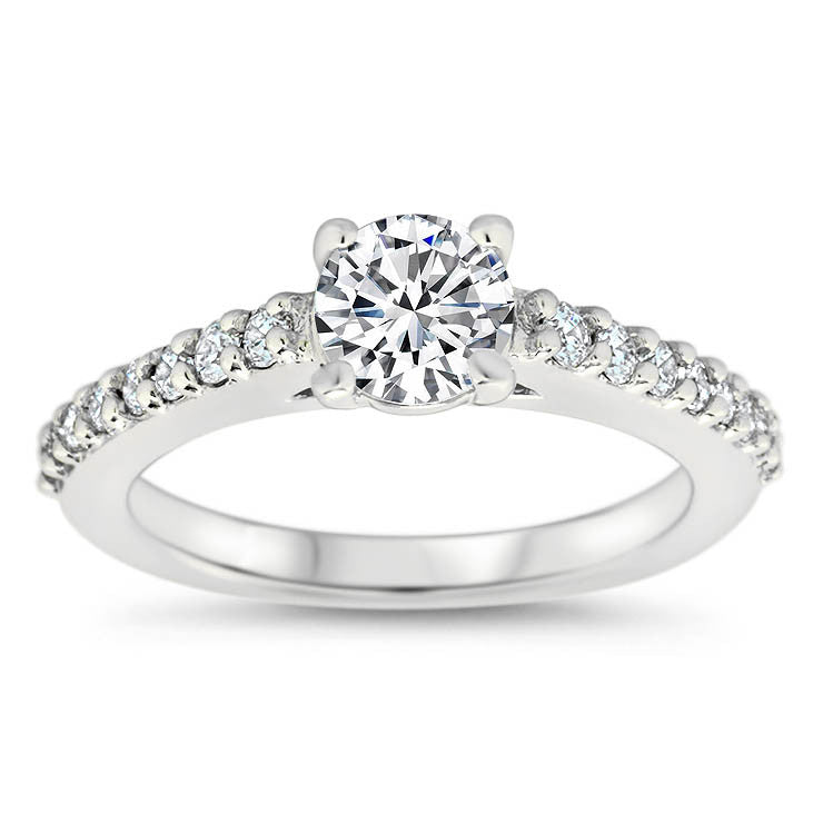 Single Row Diamond Engagement Ring Moissanite Center - Aries - Moissanite Rings