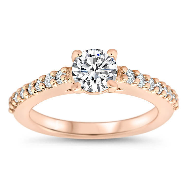 Single Row Diamond Engagement Ring Moissanite Center - Aries - Moissanite Rings
