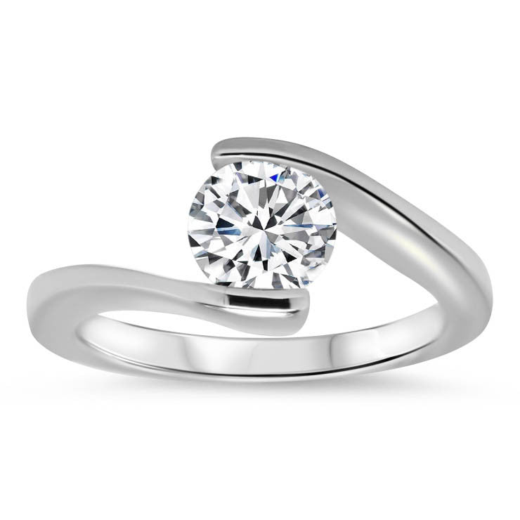 Half Bezel Forever One Moissanite Engagement Ring - Tasha - Moissanite Rings