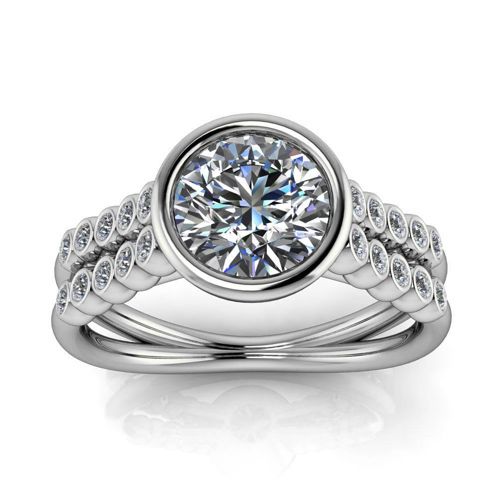 Double Row Bezel Set Engagement Ring - Eliza - Moissanite Rings