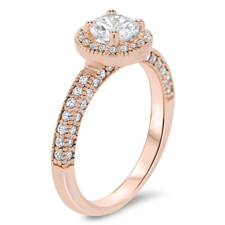 Diamond Halo Low Profile Moissanite Engagement Ring - Roberta - Moissanite Rings