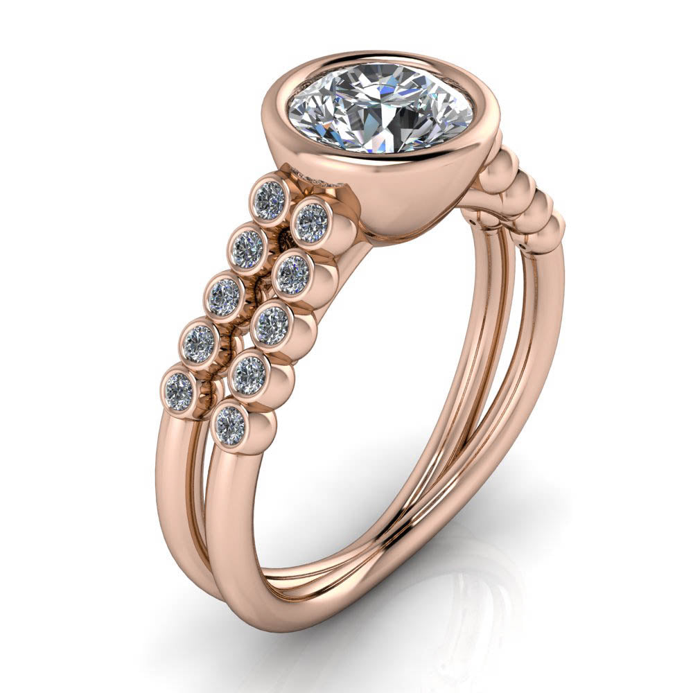 Double Row Bezel Set Engagement Ring - Eliza - Moissanite Rings