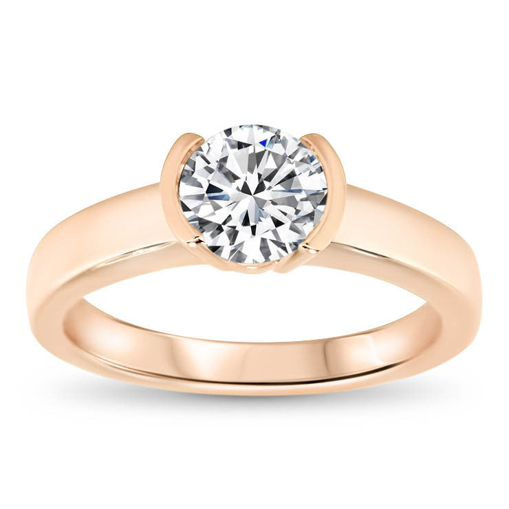 Half Bezel Set Moissanite Engagement Ring - Mia - Moissanite Rings