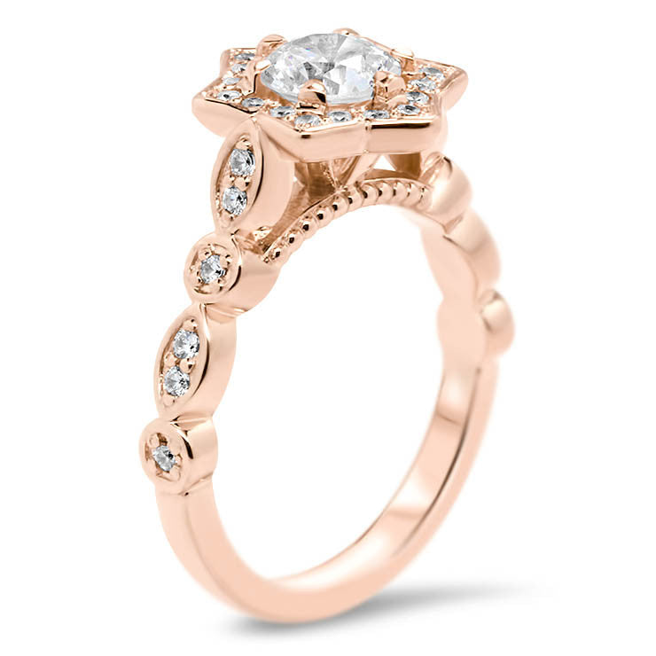Unique Star-like Diamond Halo Forever One Moissanite Engagement Ring - Sabrina - Moissanite Rings