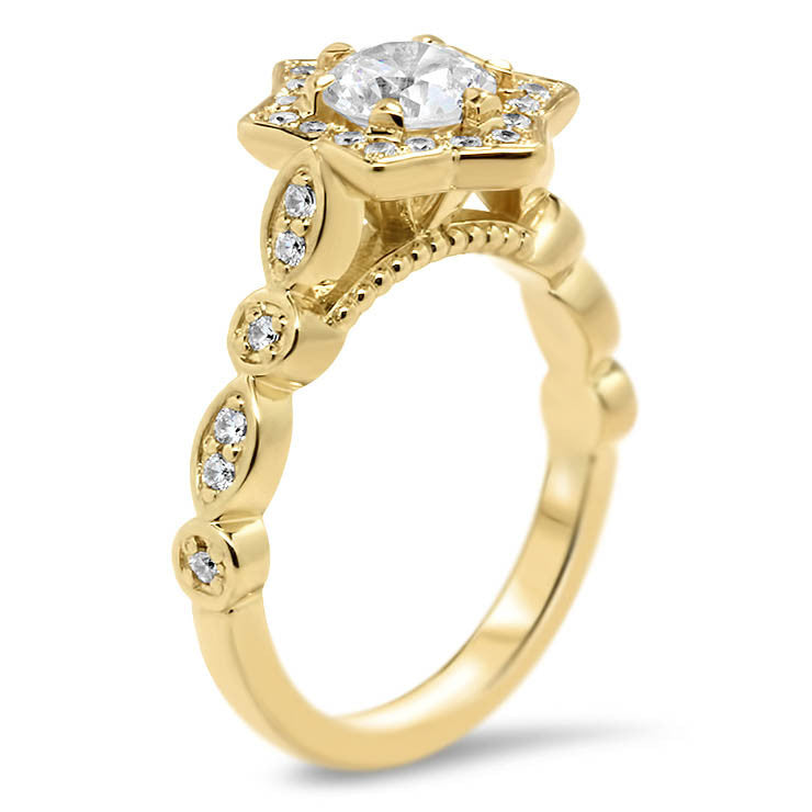 Unique Star-like Diamond Halo Forever One Moissanite Engagement Ring - Sabrina - Moissanite Rings