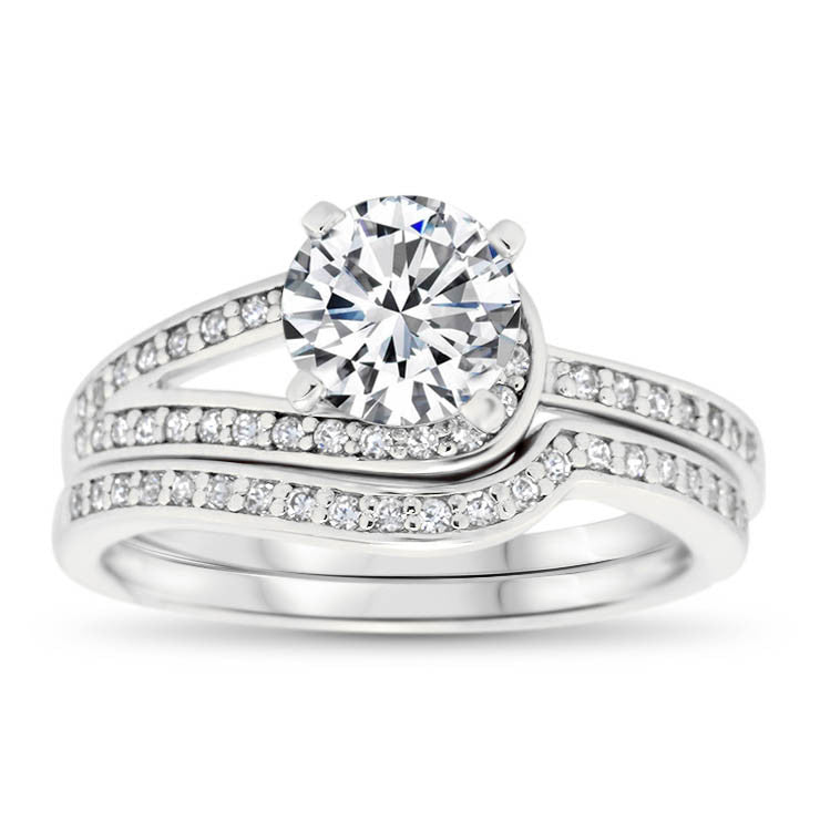 Diamond Wrapped Moissanite Engagement Ring - It's a Wrap Wedding Set - Moissanite Rings