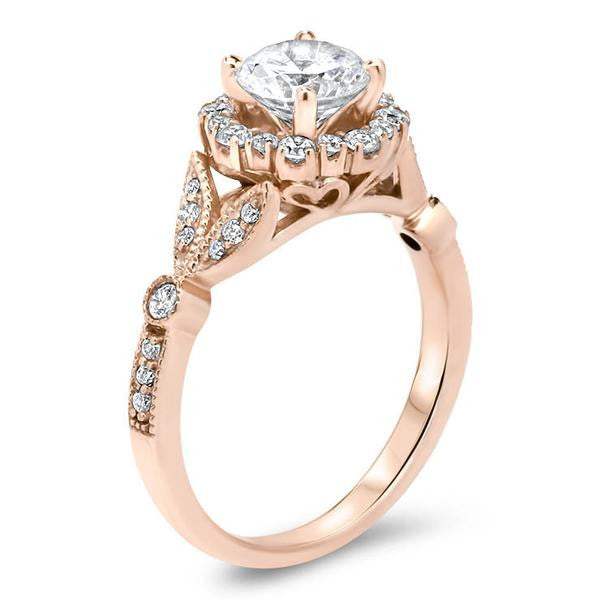 Vintage Floral Style Halo Diamond and Moissanite Engagement Ring - Lilly - Moissanite Rings