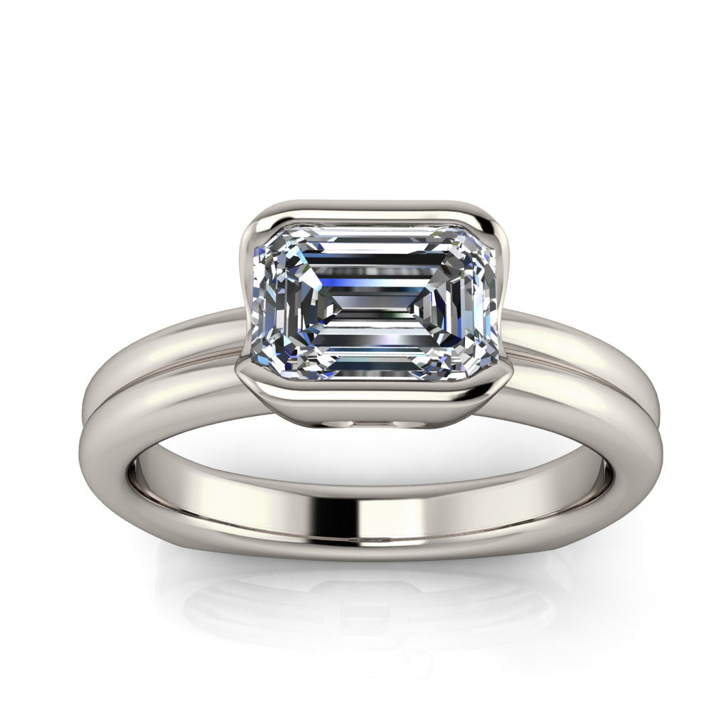 Half Bezel Set Engagement Ring Emerald Cut Center - Adria