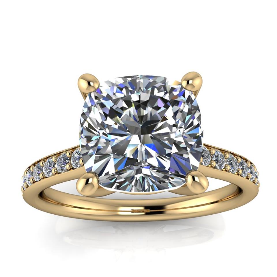 Large Cushion Moissanite Engagement Ring Thin Diamond Band- Alexa Cushion - Moissanite Rings