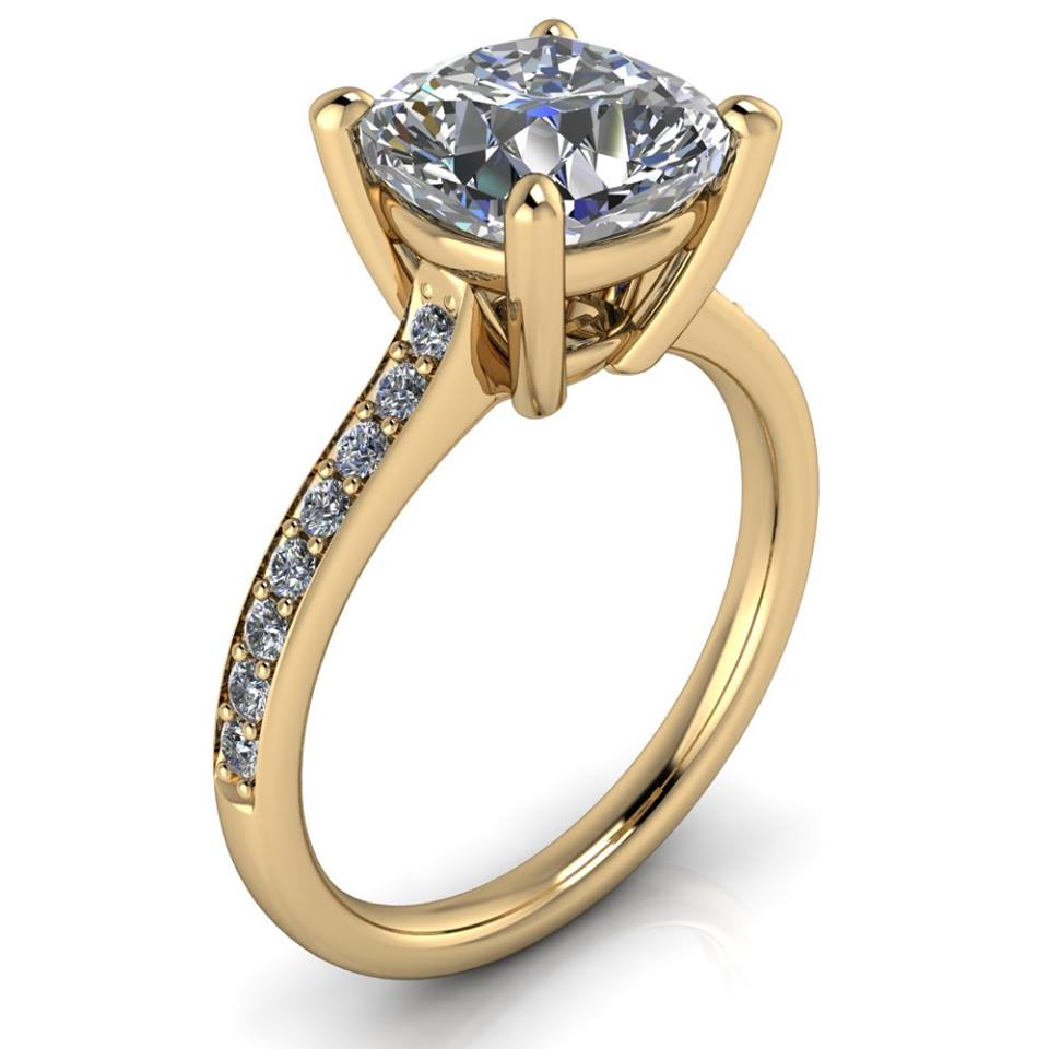 Large Cushion Moissanite Engagement Ring Thin Diamond Band- Alexa Cushion - Moissanite Rings