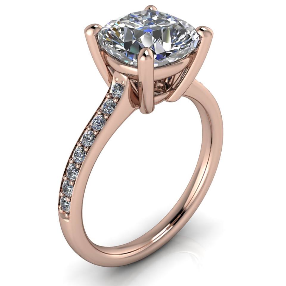 Large Cushion Moissanite Engagement Ring Thin Diamond Band- Alexa Cushion - Moissanite Rings