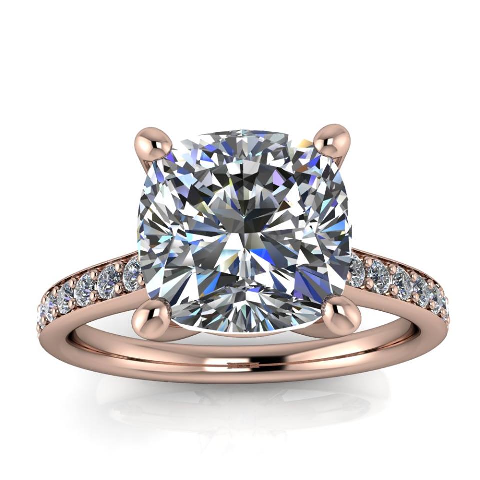Large Cushion Moissanite Engagement Ring Thin Diamond Band- Alexa Cushion - Moissanite Rings