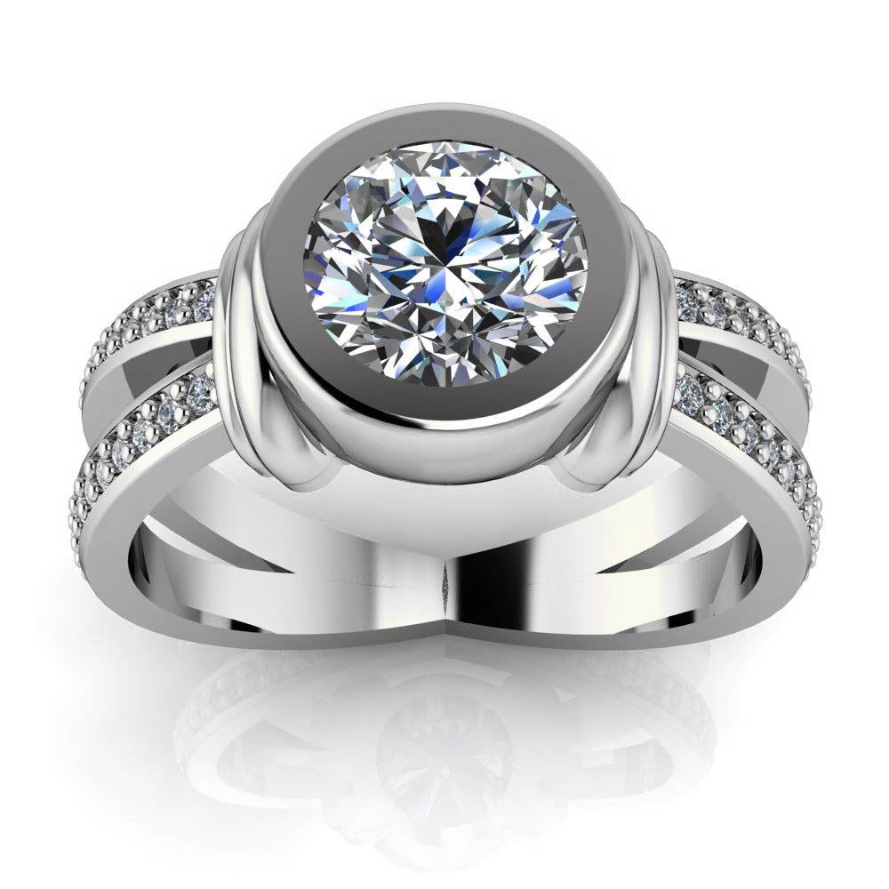 Split Shank Bezel Set Engagement Ring - Oscar - Moissanite Rings