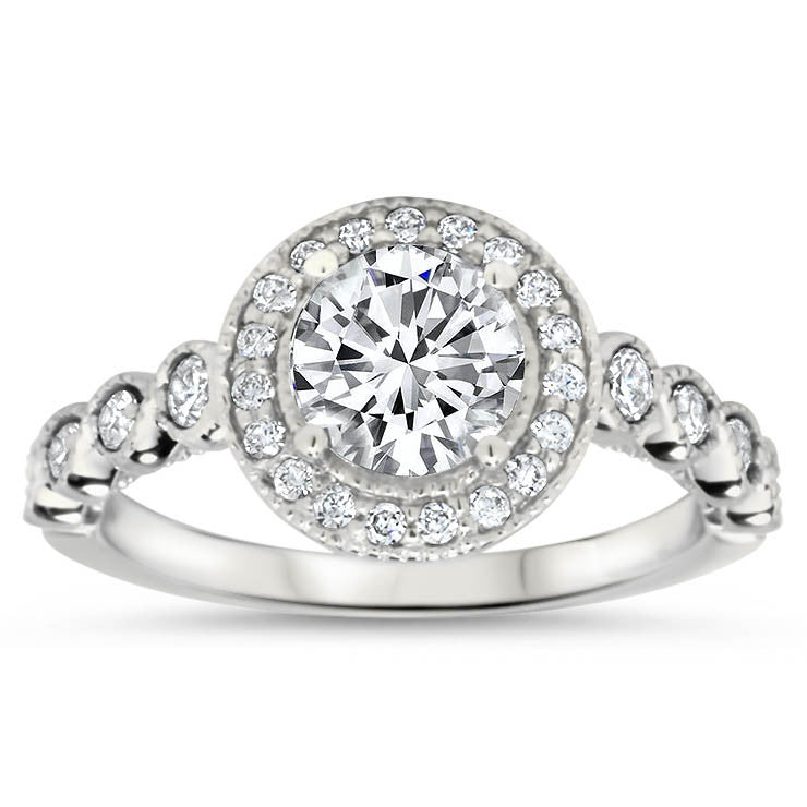 Vintage Style Diamond Halo Moissanite Engagement Ring - Venus - Moissanite Rings