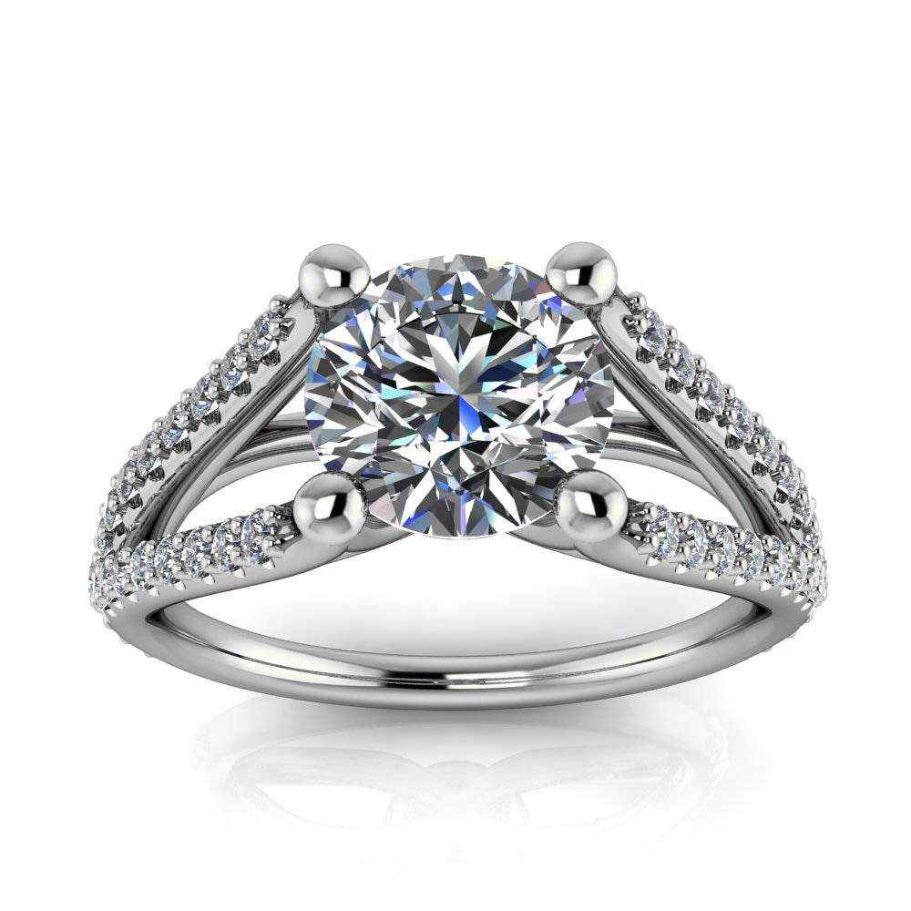 Split Shank Pave Engagement Ring - Coral - Moissanite Rings