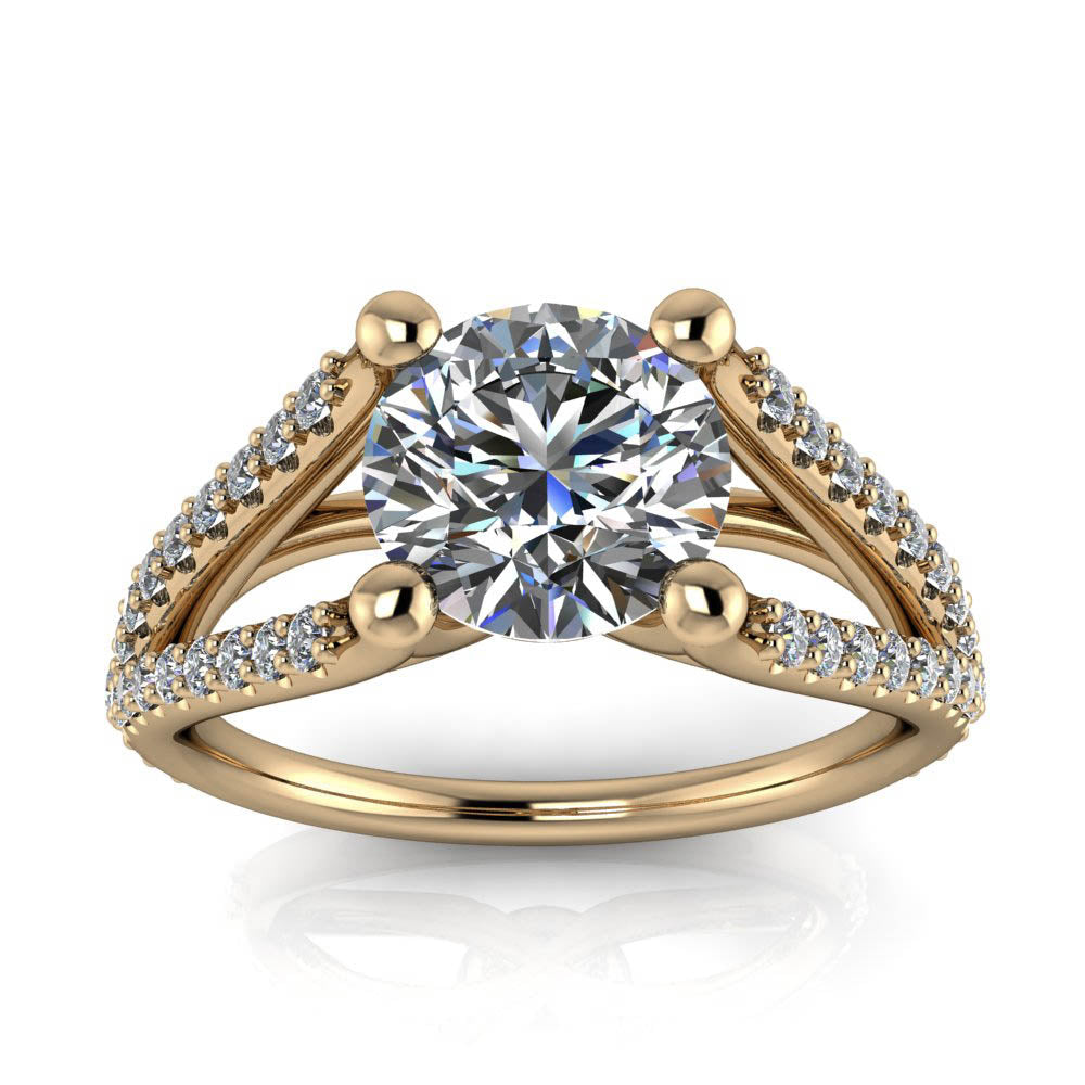 Split Shank Pave Engagement Ring - Coral - Moissanite Rings