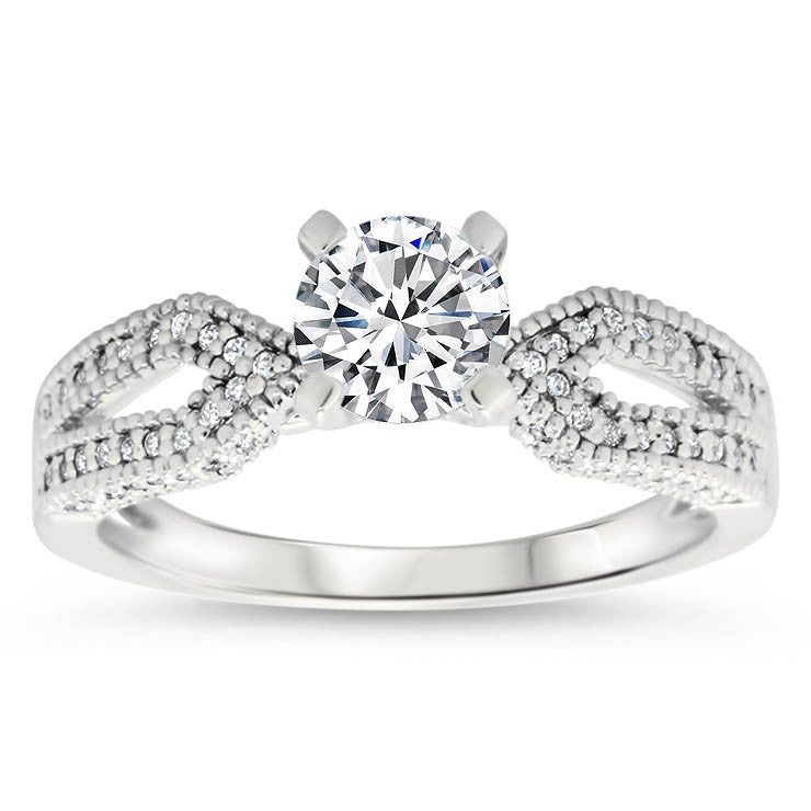 Diamond Accented Moissanite Engagement Ring - Bit - Moissanite Rings