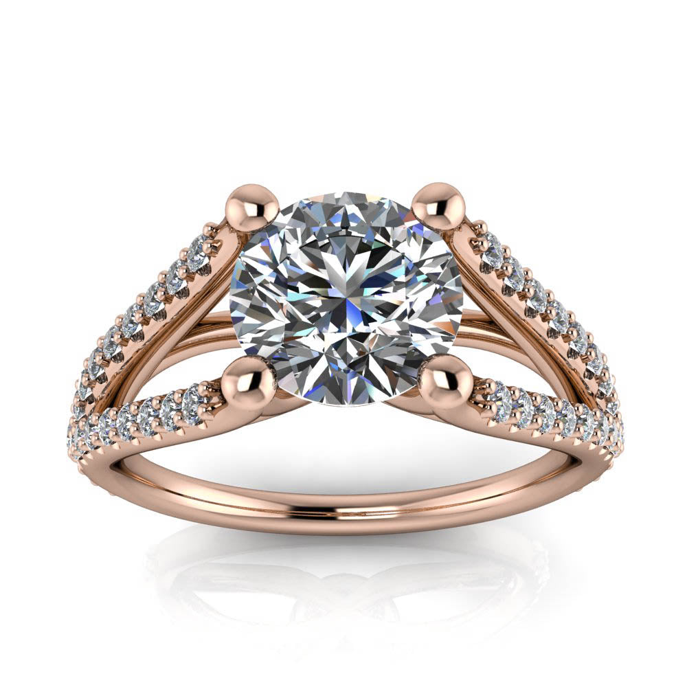Split Shank Pave Engagement Ring - Coral - Moissanite Rings