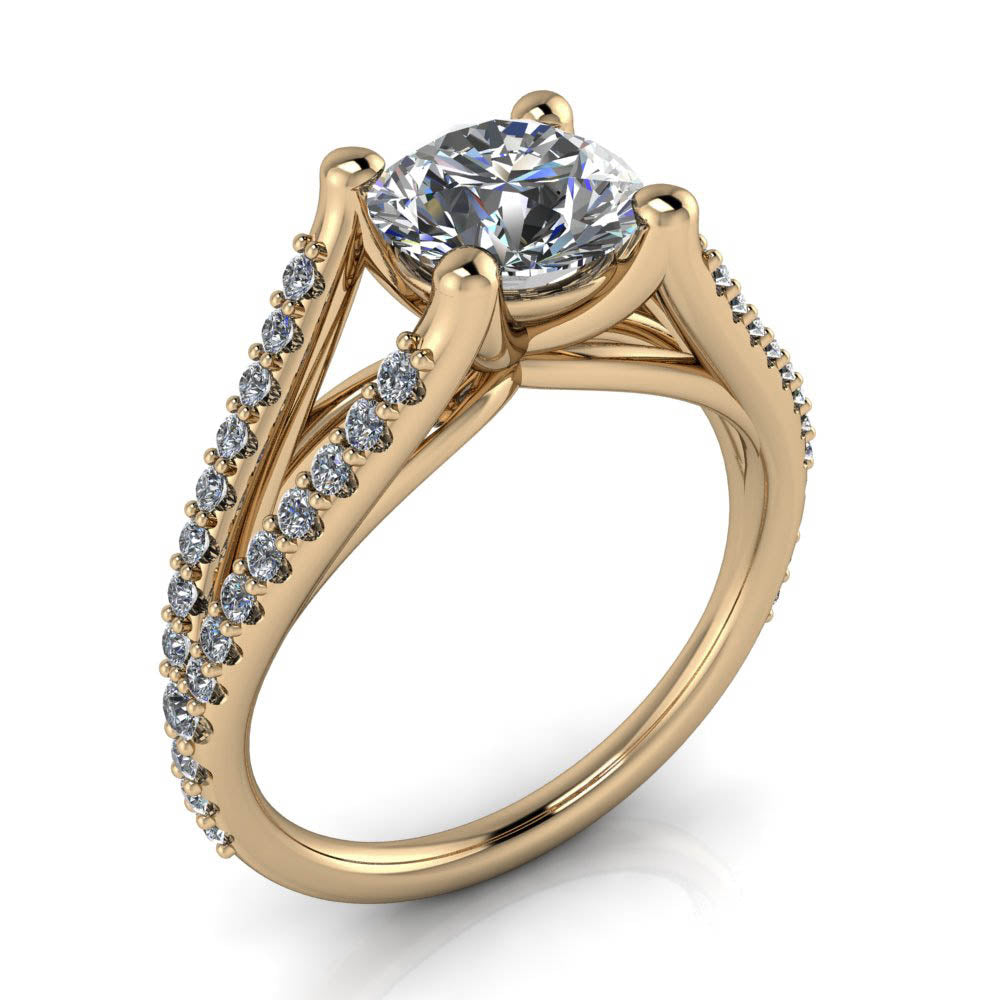 Split Shank Pave Engagement Ring - Coral - Moissanite Rings