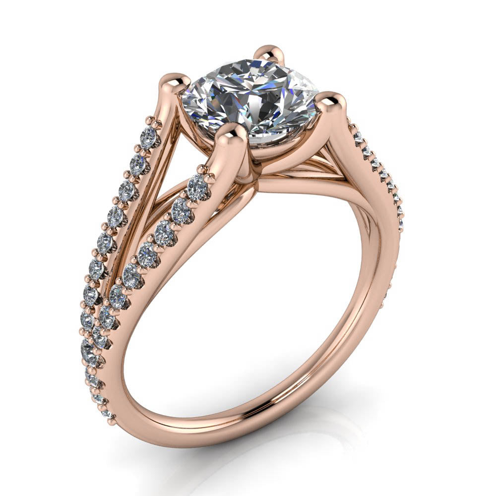 Split Shank Pave Engagement Ring - Coral - Moissanite Rings