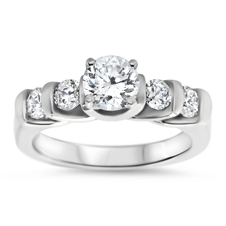 Bar Set Diamond Engagement Ring Forever One Moissanite Center - Amore - Moissanite Rings