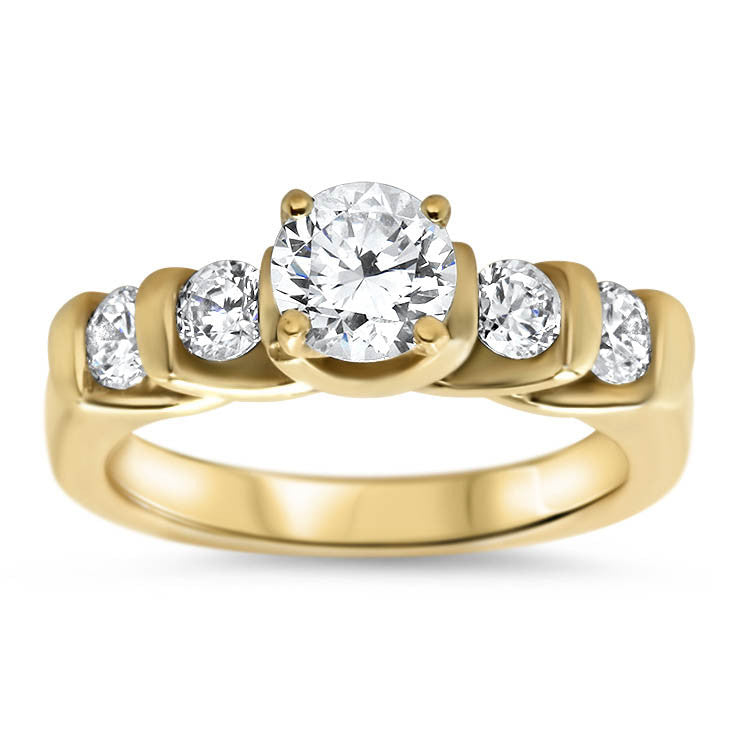 Bar Set Diamond Engagement Ring Forever One Moissanite Center - Amore - Moissanite Rings
